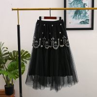 女童裙子新款2021年夏季半身裙儿童时尚洋气网纱裙中大童四季裙子 绣花款黑色 110 标准尺码(收藏优先发货)