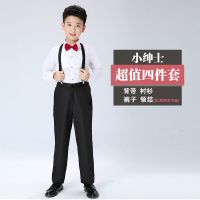 儿童合唱服演出服女童礼服朗诵表演服装中小学生套装元旦合唱团男 男款背带裤黑裤子套装 110