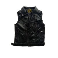 童装大童皮马甲春秋新款无袖夹克男女童亲子装皮衣马甲演出服外套 黑色 90