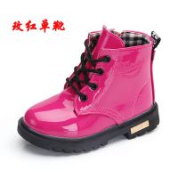 童鞋女童靴子春秋款儿童马丁靴防滑中大童皮靴男童皮鞋女童棉靴子 玫红色 21码/内长13.5厘米