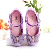 儿童高跟鞋5岁小女孩6礼服8走秀7公主水晶鞋女童银色学生表演皮鞋 A233-9紫色 26码/鞋内长16.8cm