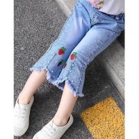 女童牛仔裤春秋款长裤0-5岁女童春装新款可开裆女童牛仔裤喇叭裤 016小草莓[浅色夏款] [七分裤] 80 建议身高80