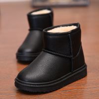 秋冬季韩版儿童马丁靴男童高帮短靴女童鞋工装皮面加绒保暖棉靴子 贝贝虎M2黑色 26码(内长16CM)