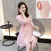 孕妇装夏装连衣裙中长款雪纺无袖宽松吊带A字裙夏季大码孕妇裙子 孕妇安全裤单件 M