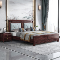 月影梳桐新中式实木紫金檀木1.8米主卧双人床家具1.5现代简约轻奢带软包高箱储物床