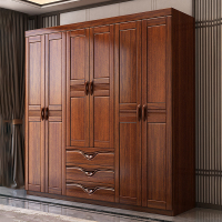 月影梳桐胡桃木实木衣柜四门对开新中式木质家用卧室现代简约储物柜子衣橱