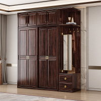 月影梳桐新中式全实木衣柜紫金檀木家用卧室小户型木质收纳柜推拉门带边柜