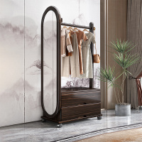 月影梳桐新中式实木衣帽架挂衣架紫金檀木房间多功能抽屉旋转全身镜置物架