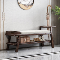 月影梳桐新中式实木可坐式换鞋凳紫金檀木家用门口入户坐凳一体软包穿鞋凳