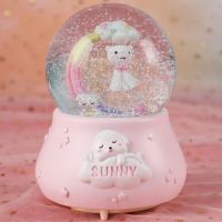 哆啦A梦水晶球音乐盒飘雪 叮当猫蓝胖子八音盒送同学男生生日礼物 晴天粉大(灯+音乐+自动飘雪)