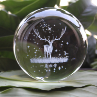 水晶球麋鹿星空透明创意装饰品玻璃球小摆件圆球可爱生日礼物女生 一鹿相伴(直径8cm单球)