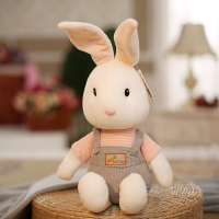 萌背带裤兔子毛绒玩具小兔子公仔小白兔兔布娃娃中号生日礼物玩偶 灰色背带裤 特大号全长90厘米