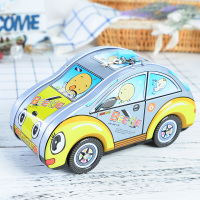 儿童储蓄罐卡通小汽车防摔带锁铁皮存钱罐幼儿园男孩生日小礼物 甲壳虫-银色-20*9*7.5cm