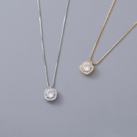 s925纯银单钻项链女韩版锆石精致气质镶钻锁骨链送女友生日礼物 简约方钻项链 银色