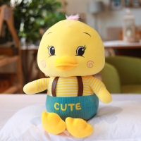 呆萌鸭子毛绒玩具黄鸭鸭公仔玩偶睡觉抱枕可爱儿童生日礼物送女生 蓝色背带裤 75厘米