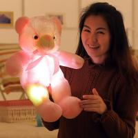 七彩音乐发光抱枕梦幻五角星星公仔创意夜光毛绒玩具生日礼物女生 泰迪熊粉色 加大号(发光+音乐播放)