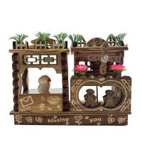 创意旋转小鸟沙漏木质风车发条音乐盒八音盒摆件女生儿童生日礼物 带草坪旋转小鸟款（图案随机发） 长20宽7高16厘米