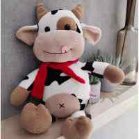 牛年吉祥物牛公仔毛绒玩具睡觉抱枕布娃娃奶牛玩偶娃娃生日礼物 红色围巾奶牛 全长70cm