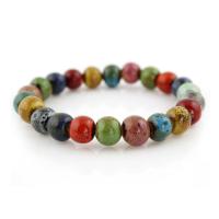复古典民族风七彩火山石桃心陶瓷手链女波西米亚情人节生日礼物 精致圆珠款