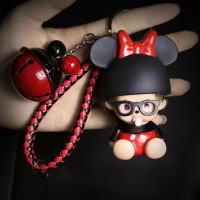 韩国卡通蒙奇奇钥匙扣链圈女男情侣创意可爱汽车包包挂件生日礼物 米妮+黑红+黑红绳