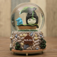 龙猫水晶球音乐盒八音盒 桌面摆件小夜灯台灯存钱罐儿童生日礼物. 龙猫音乐盒大号荷叶 灯+音乐+自动飘雪