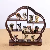 可爱树脂小狗摆件仿真十二12名犬模型客厅装饰工艺品创意生日礼物 12只名犬+博古架