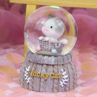 创意海洋奇缘发光海豚雪花水晶球摆件圣诞生日礼物女生闺蜜玻璃球 迷你猫咪睁眼