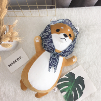 ins日本网红可爱头巾柴犬公仔毛绒玩具睡觉抱枕狗狗玩偶生日礼物 蓝色头巾 55cm