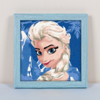 迷朗diy数字油画儿童画画卡通动漫填色迷你礼物填充手绘装饰画 爱莎 33*33cm(送精美相框) 拉丝蓝相框+画板+画笔