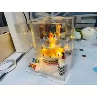 微小颗粒生日蛋糕拼装积木可爱米奇创意模型益智diy女孩闺蜜礼物 生日蛋糕+礼盒+拉菲草+灯串 +贺卡