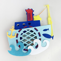 春节新年元宵节卡通diy手工材料灯笼儿童创意手提发光音乐LED花灯 宝蓝色 油轮(拼装)