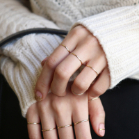 S925纯银韩国ins欧美冷淡风极简约纤细款光圈关节套装闭口线戒指 5# (银色)