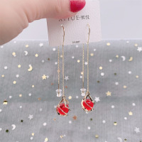 红色猫眼石防丢失耳线高级感流苏耳环女网红时尚气质显脸瘦耳饰潮 红色猫眼石耳线