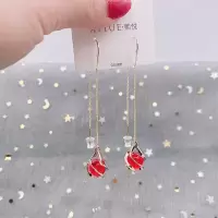 红色猫眼石防丢失耳线高级感流苏耳环女网红时尚气质显脸瘦耳饰潮 红色猫眼石耳线