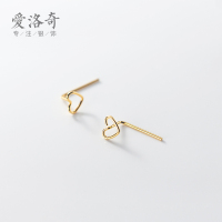 爱洛奇 s925银文艺小巧线条爱心耳钩耳钉女韩版学生淑女简约耳饰 S925银耳钉 银色