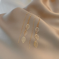 镂空树叶耳线2020年新款潮长款流苏高级感耳环法式网红耳饰女气质 金色