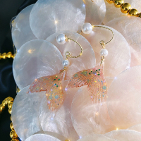 LACELIPS 王炸款~超仙人鱼传说幻彩鱼尾耳线耳环网红同款耳饰女 幻彩(橘粉)亮片人鱼姬。鱼尾