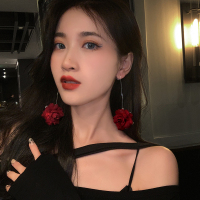 LACELIPS 性感红玫瑰长款耳环耳线2020年新网红气质圆脸显瘦耳饰 耳线。珍珠午夜玫瑰花