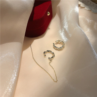 耳钉耳夹一体式耳环~韩国时髦气质耳骨夹耳线圆圈耳饰潮耳骨钉 金色两只装 只需一个耳洞