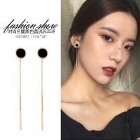 韩国气质网红玫瑰金耳环2020年新款潮耳夹长款纯银耳钉女耳线耳饰 耳环 s925银针