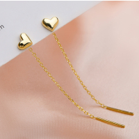 日韩气质爱心耳线女钛钢长款简约流苏耳环2020新款潮显脸瘦的耳坠 金色 爱心耳线