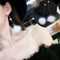 长款珍珠耳线流苏貂毛耳环韩国气质性感毛球吊坠秋冬毛毛耳饰女 (白色。耳线)珍珠水貂毛