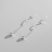 925纯银耳环小清新女耳线短款2020年新款潮耳钉网红2021流苏耳坠 [圆球波浪耳环]