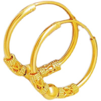 金耳环女9999爱心金耳环时尚百搭耳坠耳饰线黄金色耳钉3D送礼 转运珠耳环一对价