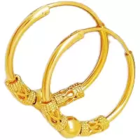 金耳环女9999爱心金耳环时尚百搭耳坠耳饰线黄金色耳钉3D送礼 转运珠耳环一对价