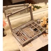 耳钉耳环收纳盒子饰品防尘首饰收纳盒耳夹耳坠耳线整理珠宝箱带盖 大号灰色防尘玻璃多功能盘