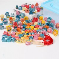 幼儿童串珠子玩具益智力男女孩穿线4宝宝精细动作早教1一2岁3积木 [136颗]森林交通水果农场海洋数字字母珠子(送收纳盒
