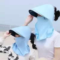 防晒帽女遮全脸防紫外线面罩夏太阳帽面纱大沿儿童钓鱼男遮阳帽子 HXJ护目镜式面纱帽天蓝色 成人款