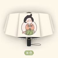 国风伞女晴雨两用古风手动8骨黑胶雨伞防晒防紫外线太阳伞遮阳伞 胖脸仕女-米色