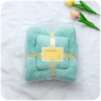 默默爱 毛巾纯棉大号可爱少女小方巾手巾吸水二件套家用高级浴巾 薄荷绿 70x140cm